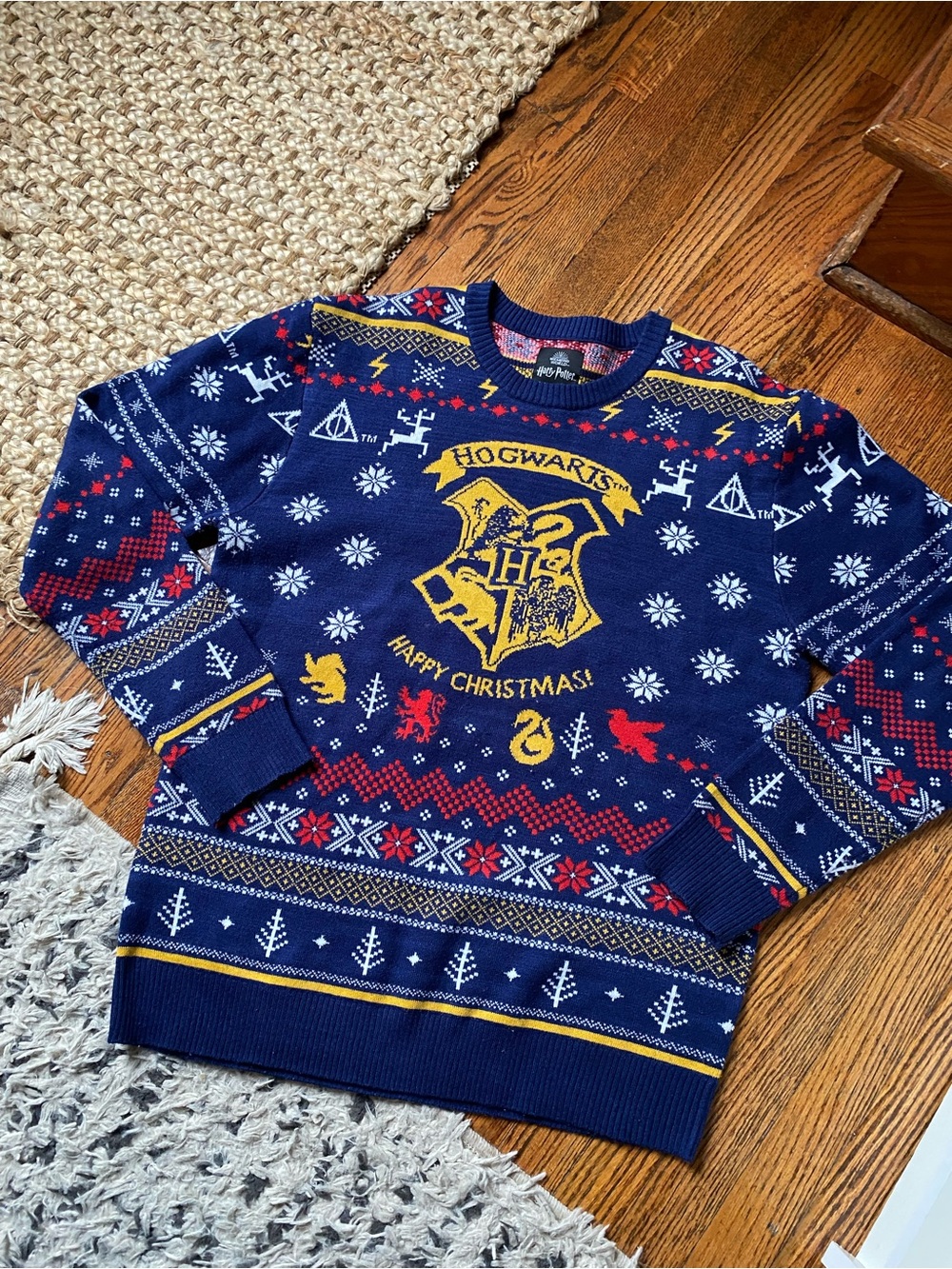 Harry Potter Hogwarts Happy Christmas Navy Blue Sweater